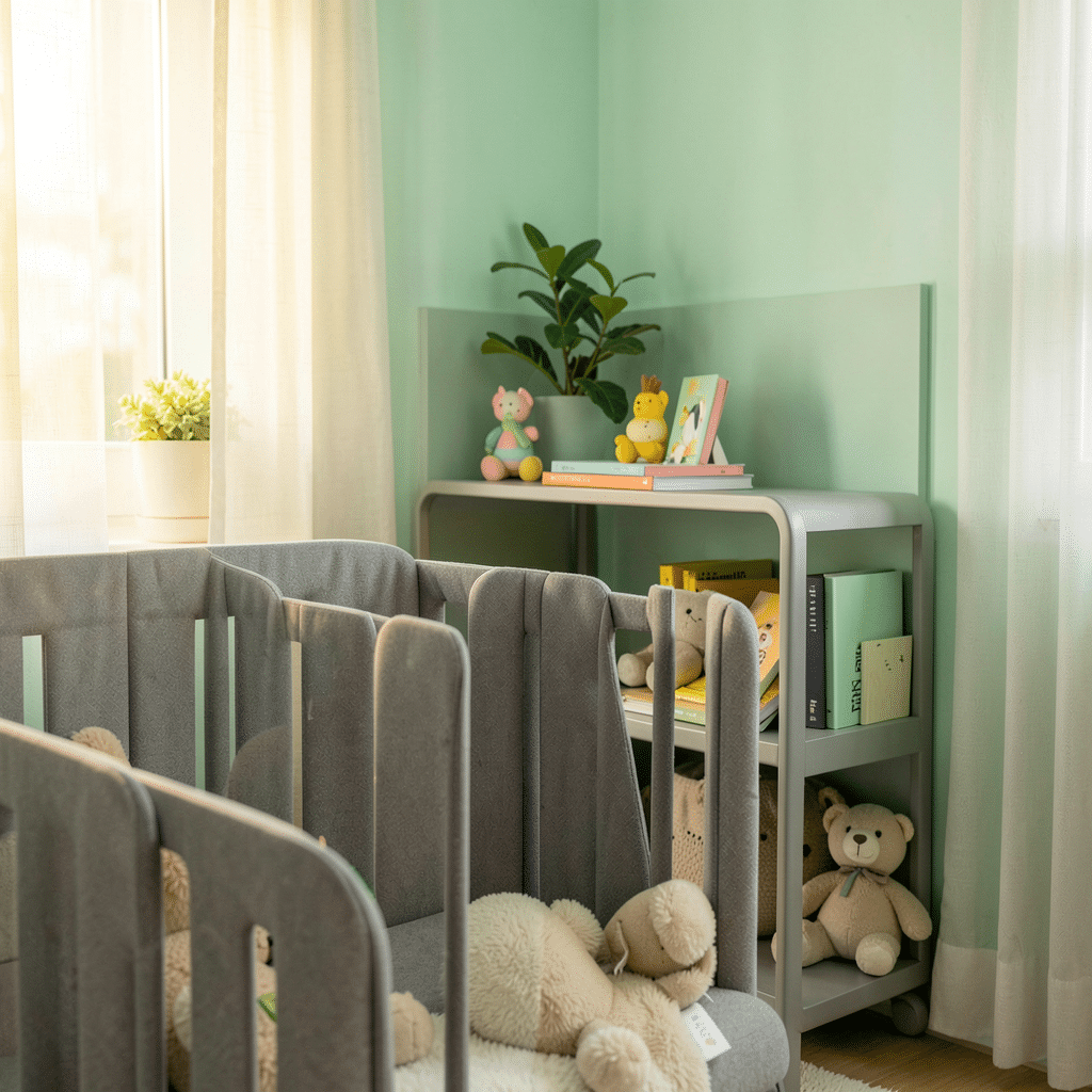 Décoration murale originale pour chambre bébé avec nubes lumineux et étagères intégrées