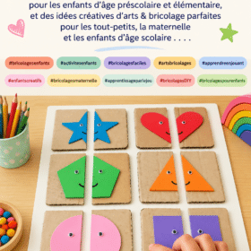 Un enfant joyeux réalisant un bricolage coloré à la maison, illustrant la créativité