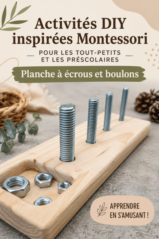 Panneau d'activités Montessori en bois avec vis et boulons pour les enfants