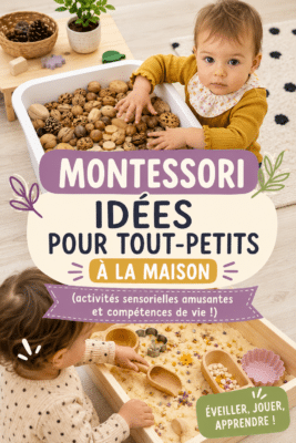 Enfant jouant avec des matériaux Montessori à domicile, explorant des activités sensorielles.