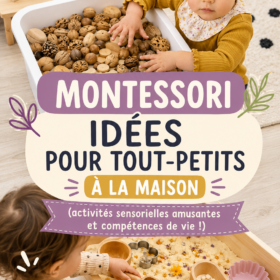 Enfant jouant avec des matériaux Montessori à domicile, explorant des activités sensorielles.
