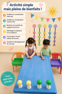 Un enfant s'amusant avec des jeux éducatifs, renforçant sa motricité fine.