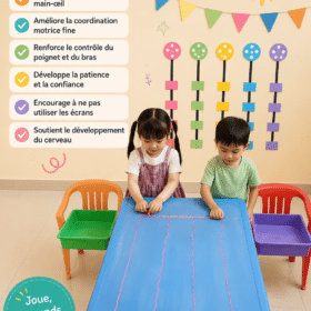 Un enfant s'amusant avec des jeux éducatifs, renforçant sa motricité fine.