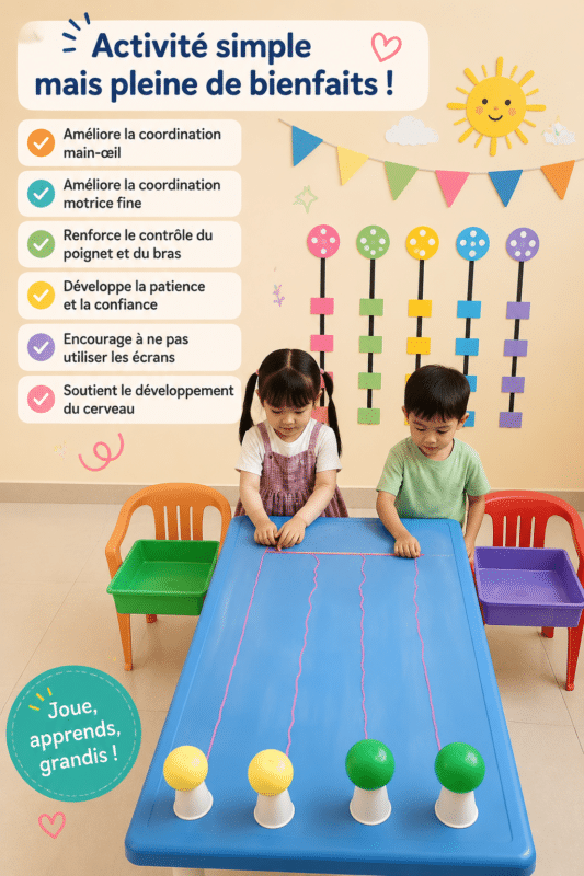 Un enfant s'amusant avec des jeux éducatifs, renforçant sa motricité fine.