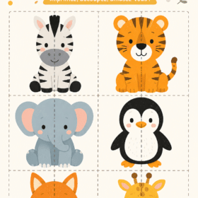 Des animaux en papier colorés prêts à être découpés par des enfants