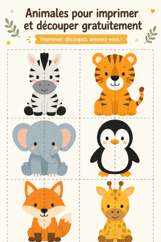 Des animaux en papier colorés prêts à être découpés par des enfants