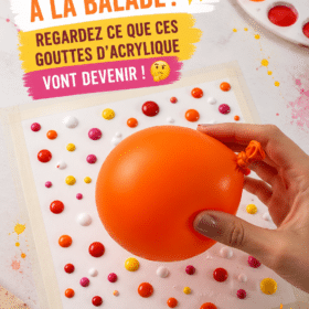 Une activité manuelle d'art abstrait réalisée avec des ballons colorés.