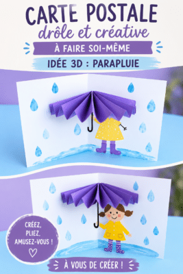 Un parapluie en papier coloré sur une carte postale faite maison