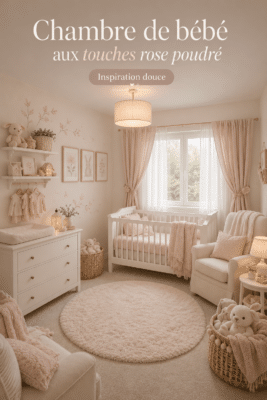 Chambre de bébé décorée avec des accents roses doux et des éléments en blanc pour un cocon chaleureux.