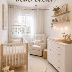 Chambre de bébé épurée avec des couleurs douces et un mobilier moderne