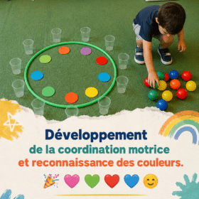 Enfant jouant avec des jouets colorés pour développer sa motricité