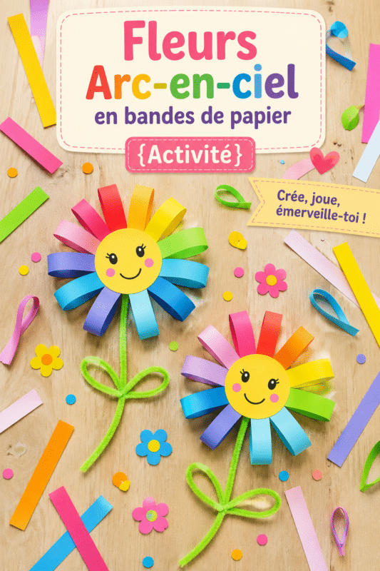 Fleurs en papier colorées créées par des enfants.
