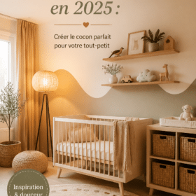 Chambre de bébé décorée avec des couleurs douces et chaleureuses pour 2025.
