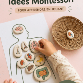 Une enfant jouant avec des jeux Montessori colorés dans un environnement ludique.