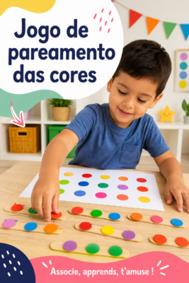 Un enfant joyeux jouant à un jeu éducatif de couleurs