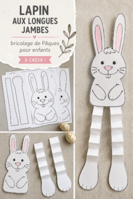Un lapin en papier aux grandes oreilles, décoré et coloré pour Pâques.