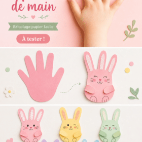 Activité manuelle enfants : lapins en empreintes de mains en papier