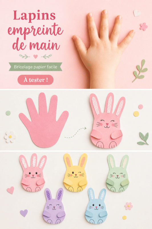 Activité manuelle enfants : lapins en empreintes de mains en papier