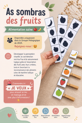 Enfants jouant avec des ombres de fruits lors d'une activité éducative