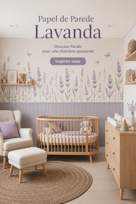 Chambre d'enfant décorée avec un papier peint lavande apaisant