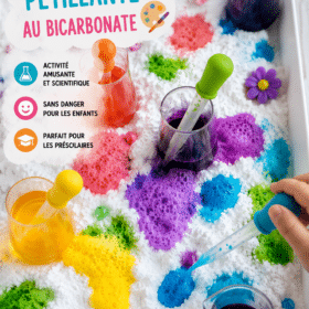 Enfant faisant de la peinture pétillante avec du bicarbonate de soude