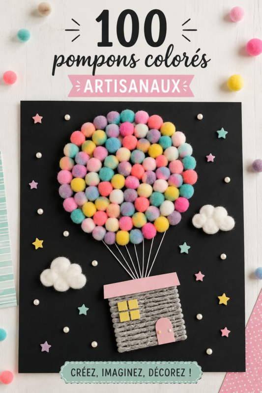 Des pompons colorés artisanaux sur un fond lumineux.