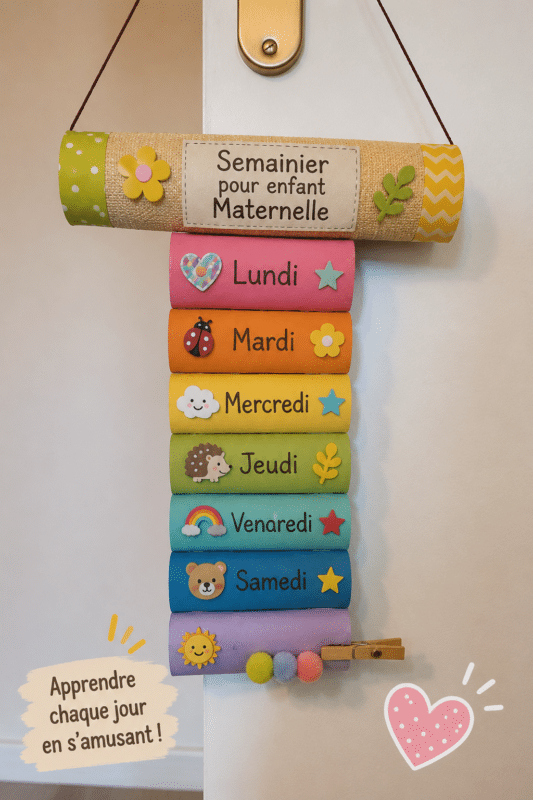 Un semainier coloré pour enfants avec des illustrations ludiques