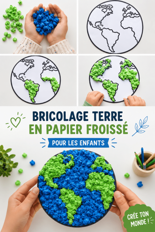 Enfant créant une Terre en papier froissé