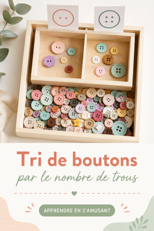 Un enfant jouant avec des boutons colorés pour un jeu de tri éducatif