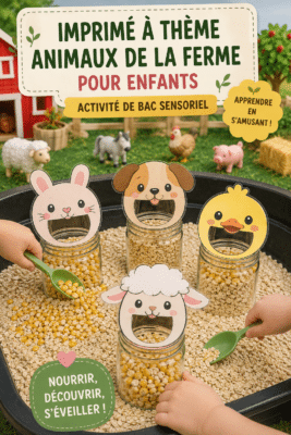 Enfants jouant à une activité d'alimentation des animaux de la ferme