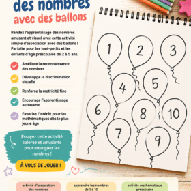 Enfant souriant jouant avec des ballons colorés pour apprendre les chiffres.