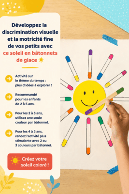 Enfant créant un soleil coloré avec des bâtonnets de glace