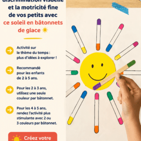 Enfant créant un soleil coloré avec des bâtonnets de glace
