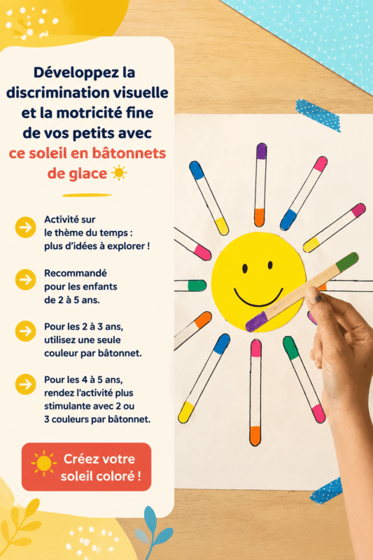 Enfant créant un soleil coloré avec des bâtonnets de glace