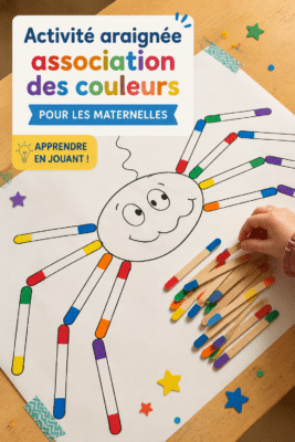 Un enfant jouant avec une araignée colorée en papier pour apprendre les couleurs.