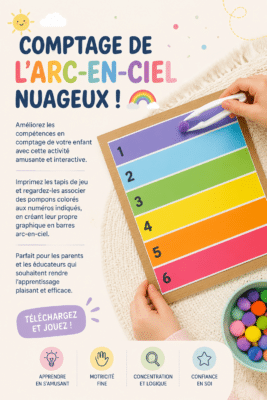 Un enfant jouant avec des pompons colorés pour apprendre à compter de manière ludique.