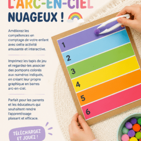 Un enfant jouant avec des pompons colorés pour apprendre à compter de manière ludique.