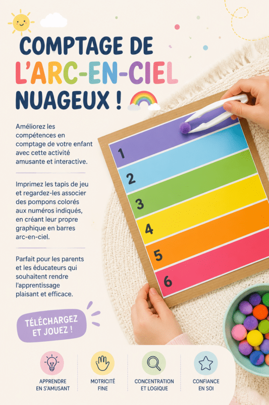 Un enfant jouant avec des pompons colorés pour apprendre à compter de manière ludique.