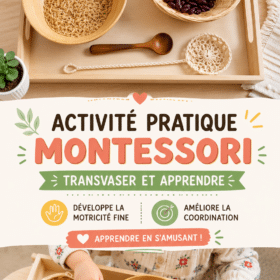 Enfant s'exerçant à une activité de transfert Montessori pour améliorer sa motricité fine.