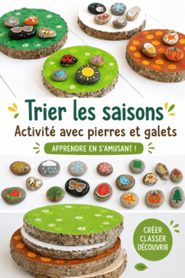 Enfants s'amusant à trier des pierres selon les saisons.