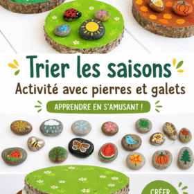 Enfants s'amusant à trier des pierres selon les saisons.