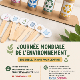 Un groupe d'enfants faisant une activité de recyclage amusante en plein air.
