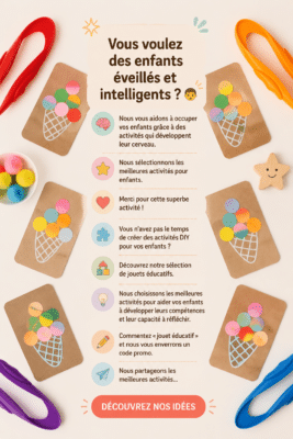 Une enfant joyeuse jouant avec des activités éducatives colorées, apprenant tout en s'amusant.