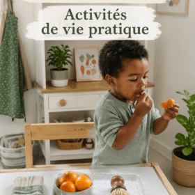 Un enfant s'amusant avec des activités pratiques Montessori à la maison.