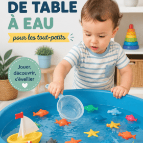 Une table d'eau colorée avec des jouets pour enfants