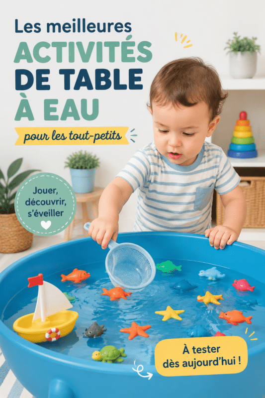 Une table d'eau colorée avec des jouets pour enfants