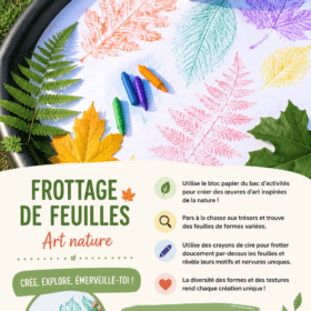 Des enfants s'amusant à faire des frottages de feuilles.