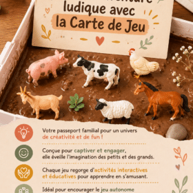 Illustration d'enfants jouant avec des cartes éducatives qui stimulent leur créativité.