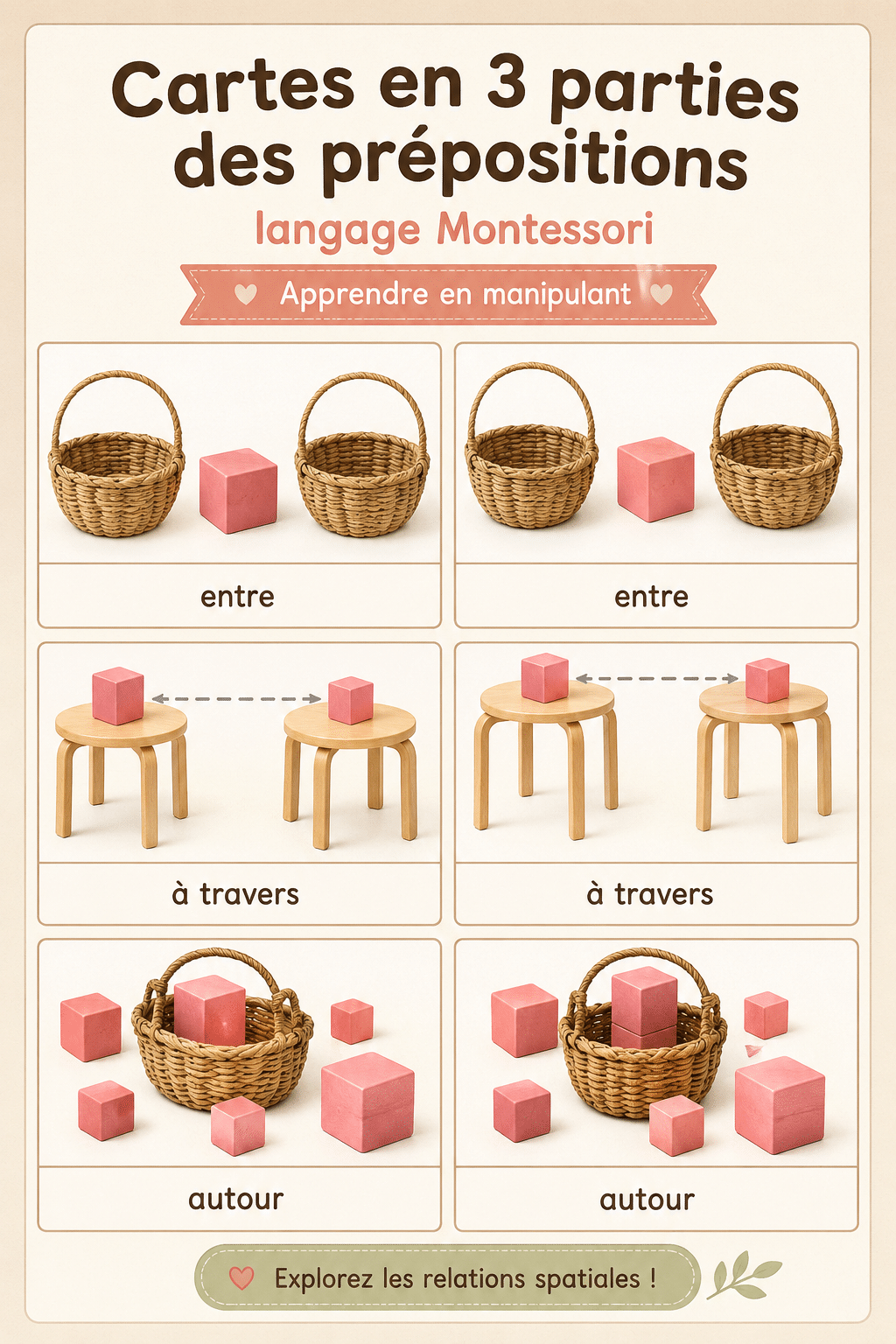 Cartes Montessori pour apprendre les prépositions - Triangle de Pikler
