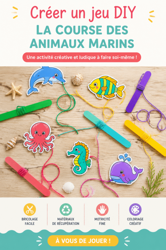 Des enfants fabriquant des animaux marins à partir de bâtonnets en bois pour un jeu DIY créatif.